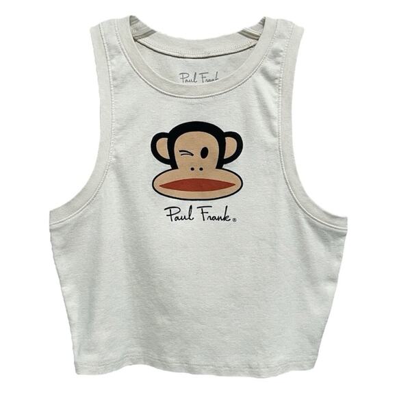 Y2K Paul Frank Julius Monkey Cropped Tank Top XL Juniors Ivory Retro Sleeveless - Picture 1 of 4